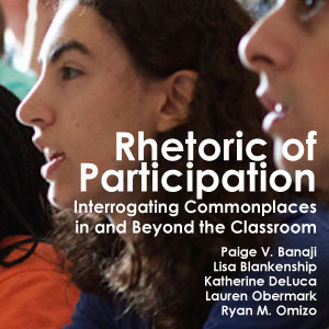Book cover for The Rhetoric of Participation, which features a photo of students engaged in class.