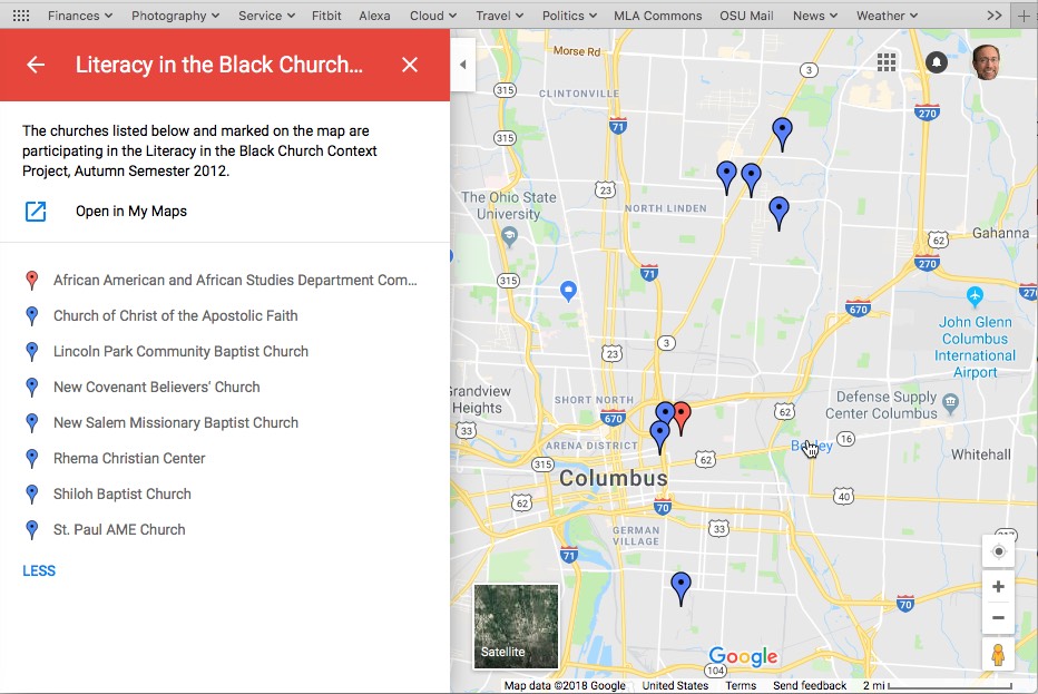 Figure 1. In one section of the course, the Literacy Narratives of Black Columbus project worked with these Black Churches.