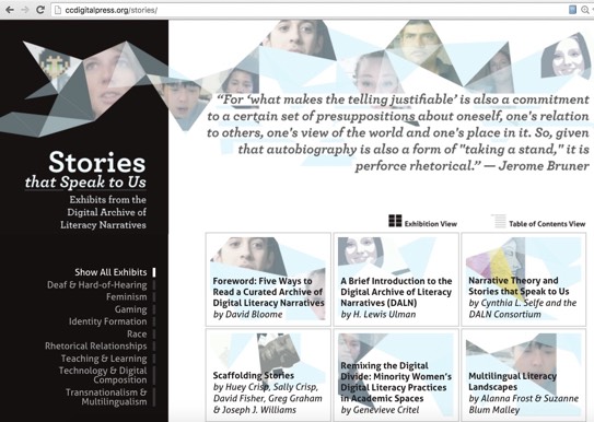 Fig. 3. Screenshot of the homepage for Stories that Speak to Us, a peer-reviewed digital collection of scholarship about the Digital Archive of Literacy Narratives.