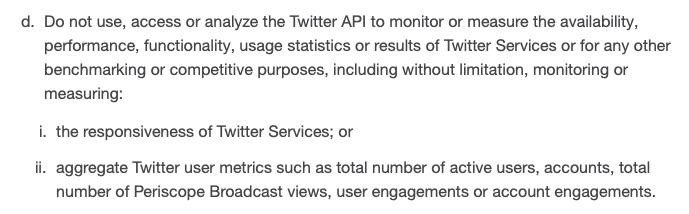 A screen capture of developer rules from Twitter.