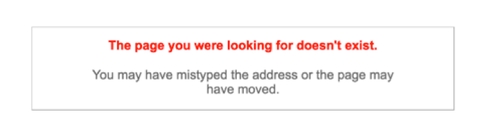 A screenshot of the 404 error message that appears when you attempt to visit to Obamicon.Me web address. The error message reads: The page you were looking for doesn't exist. You may have mistyped the address or the page may have moved.