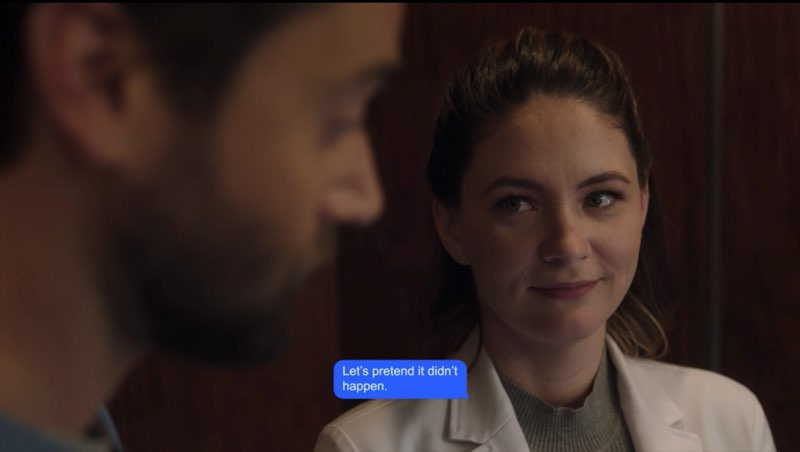 Elizabeth is looking at Max with a soft smile. A blue bubble appears near her that reads, "Let's pretend it didn't happen."